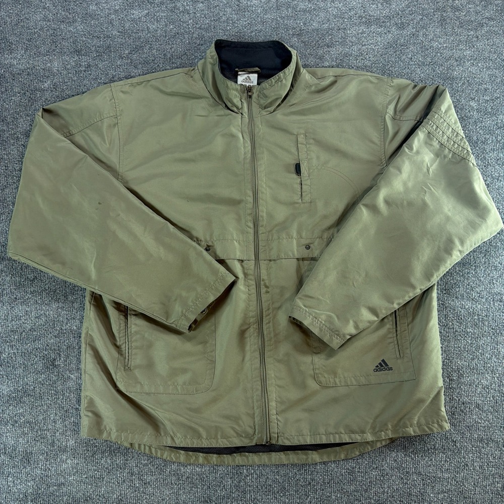 VTG Adidas Mens XL Olive Green Full Zip Windbreaker Mesh Lined Jacket Gorpcore